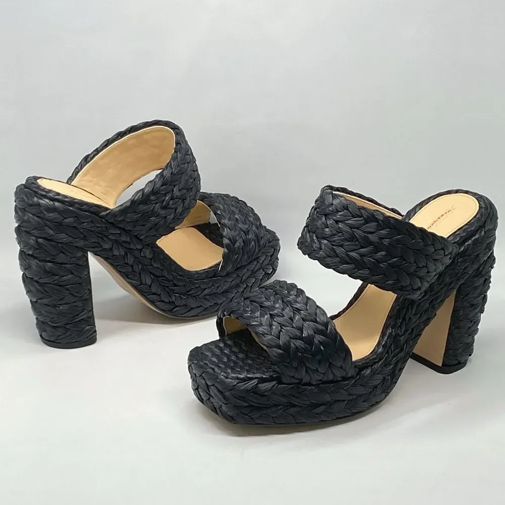 Bottega Veneta Trinity Weave Black Raffia Platform Sandals size 38